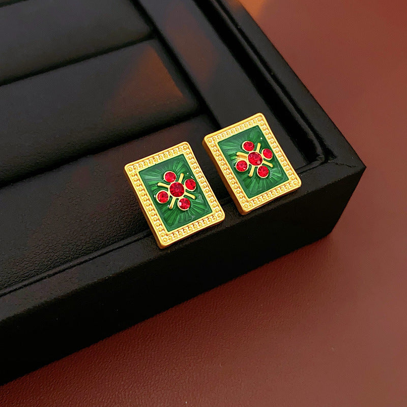 Vintage-Style Geometric Stud Earrings in Copper with Electroplated Finish for Women