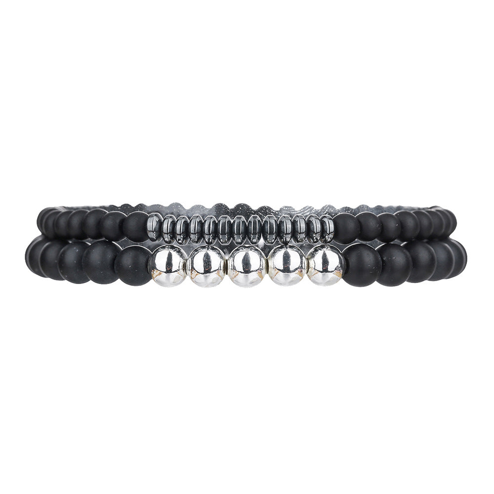 Minimalist Hip-hop Round Matte Agate Hematite Volcanic Stone Beaded Bracelet Unisex