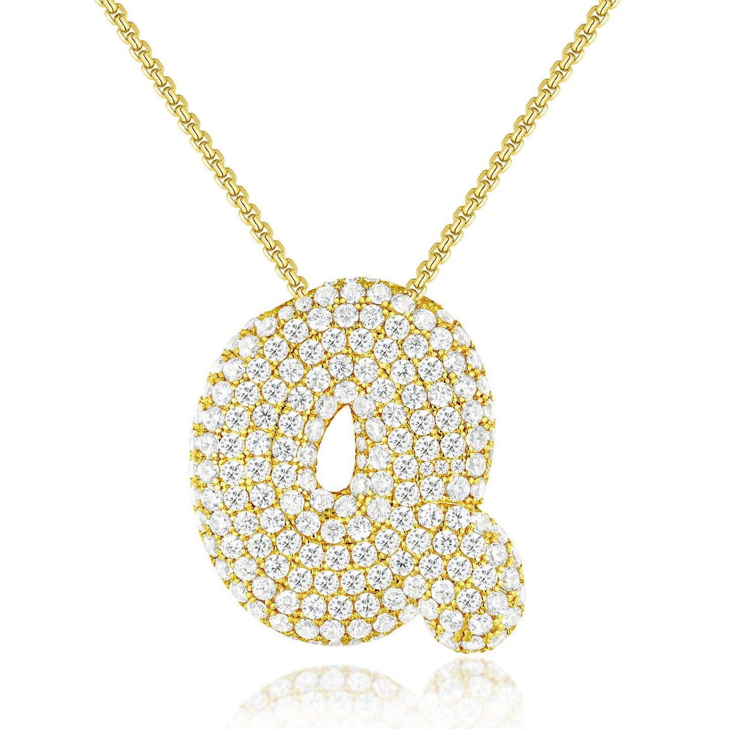 Luxury Elegant Gold Silver Plated Brass Letter Pendant Necklace with Cubic Zirconia for Women
