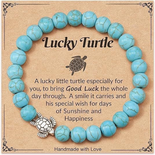 Sweet Matte Plated Zinc Alloy Turtle Turquoise Round Bead Bracelet Unisex