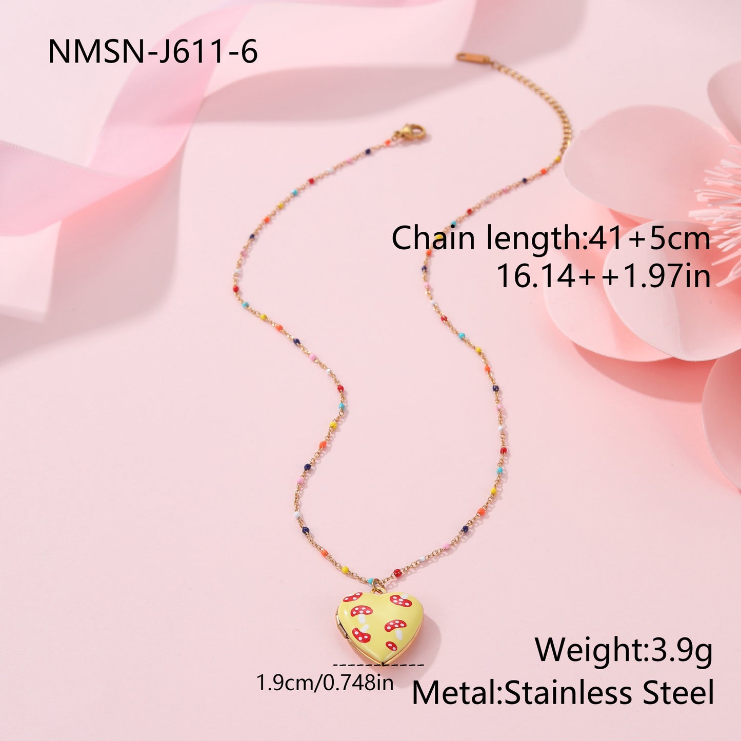 Cute Dopamine-Inspired Heart and Fruit Pendant Necklace in Stainless Steel with Gold Plating, Fashionable Minimalist Jewelry for Women
