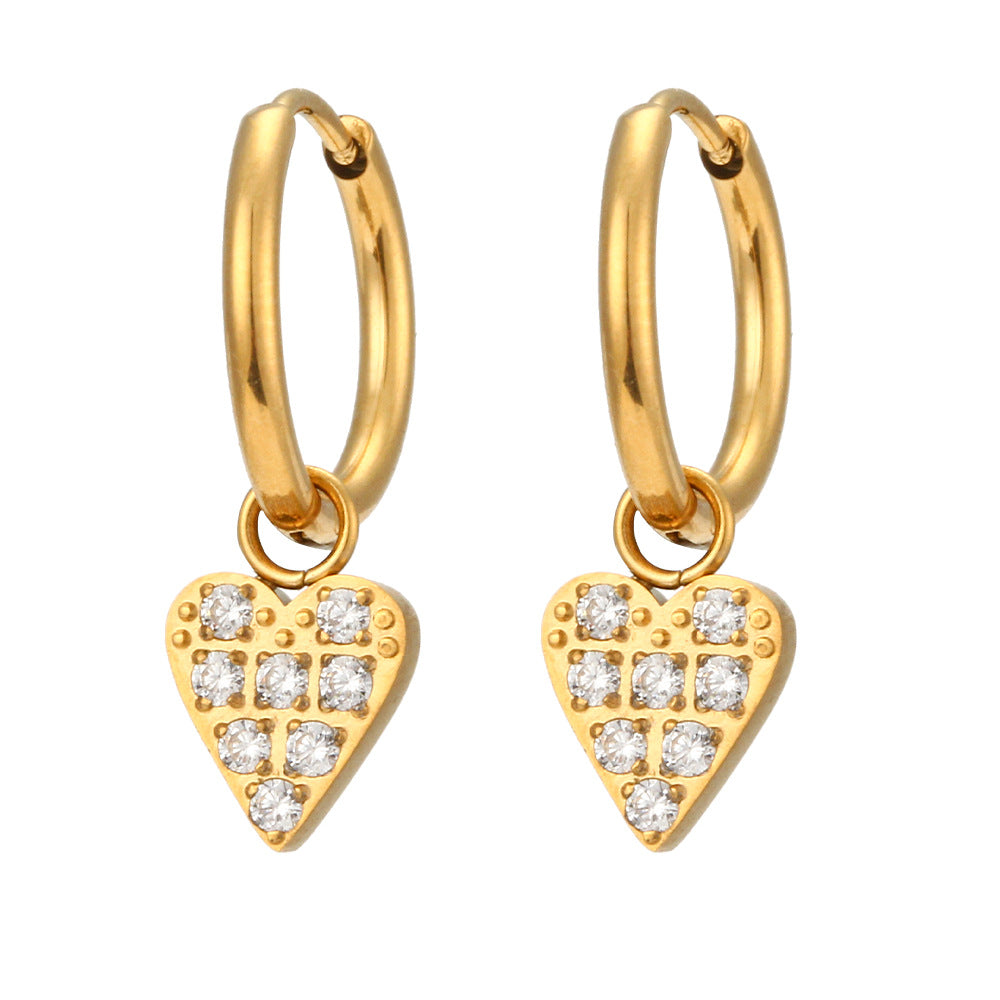 Fashionable Geometric Cross Earrings in Stainless Steel with 18K Gold Plating and Zircon Accents