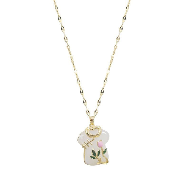 Minimalist Tulip-Shaped Titanium Steel Pendant Necklace with Gold-Plated Alloy Inlay for Women
