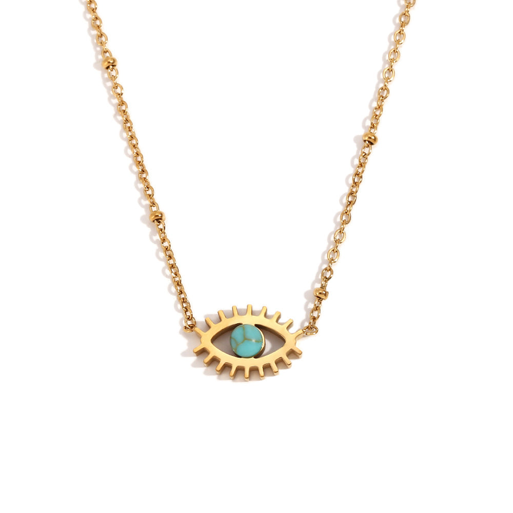 Collana da donna con ciondolo a occhio turchese piccolo, geometrico minimalista, in acciaio inossidabile placcato oro 18 carati