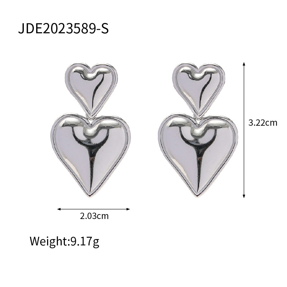 Orecchini a Cuore Minimalisti in Acciaio Inossidabile con Finitura Galvanizzata da Donna