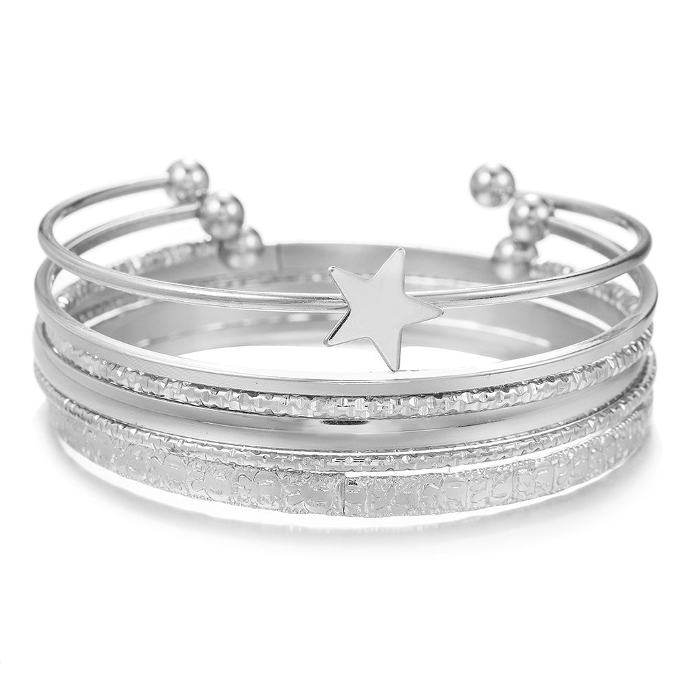 Punk Irregular Geometric Rhombus Round Twisted Rope Chain Plated Iron Bracelet Set for Women