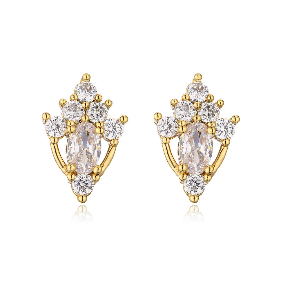 Minimalist Geometric Copper Gold-Plated Stud Earrings for Women with Zircon Accents