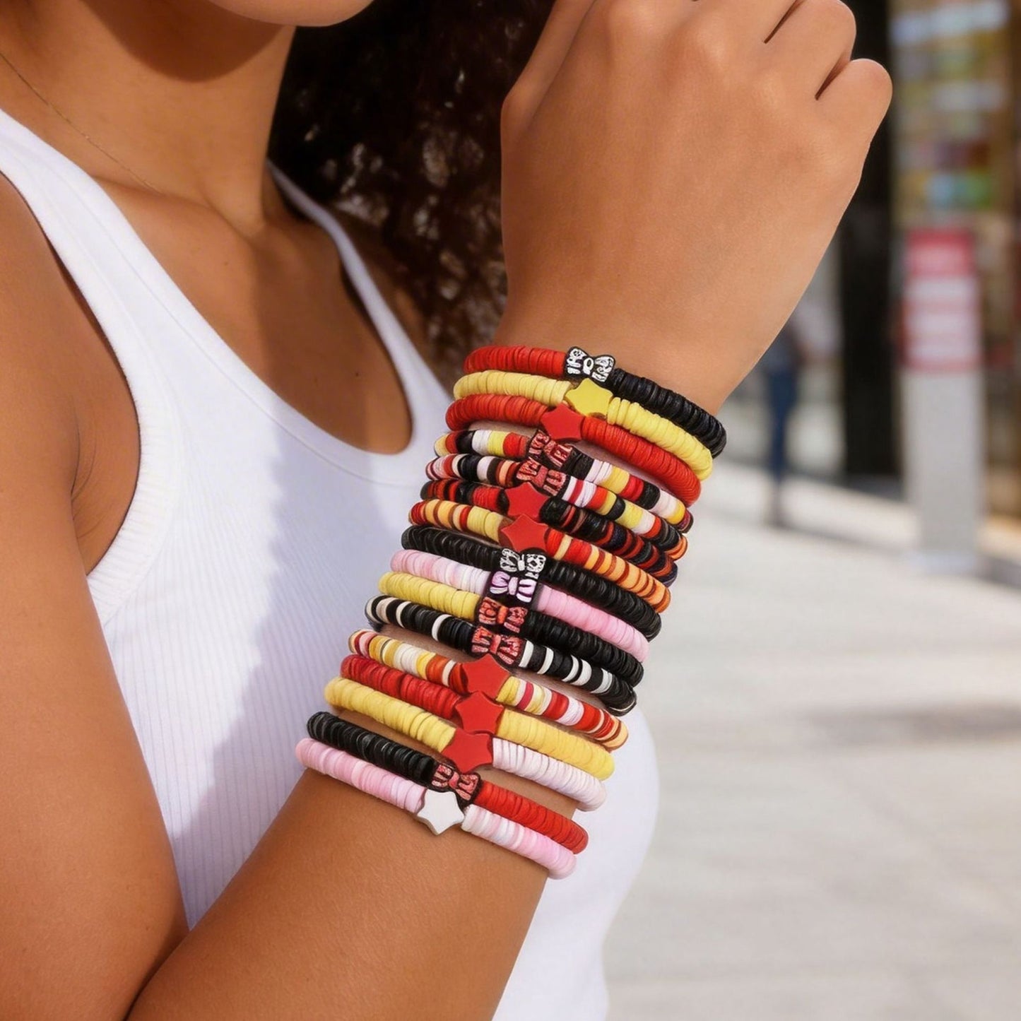 Cartoon Star and Bow Resin Beaded Bracelet for Kids