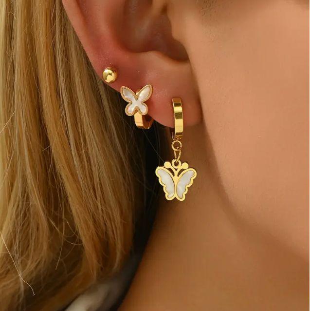 Orecchini Asimmetrici a Stella e Forma Geometrica con Zirconi, Base in Rame Galvanizzato, Perni in Oro 14K, Accessorio Moda Unisex