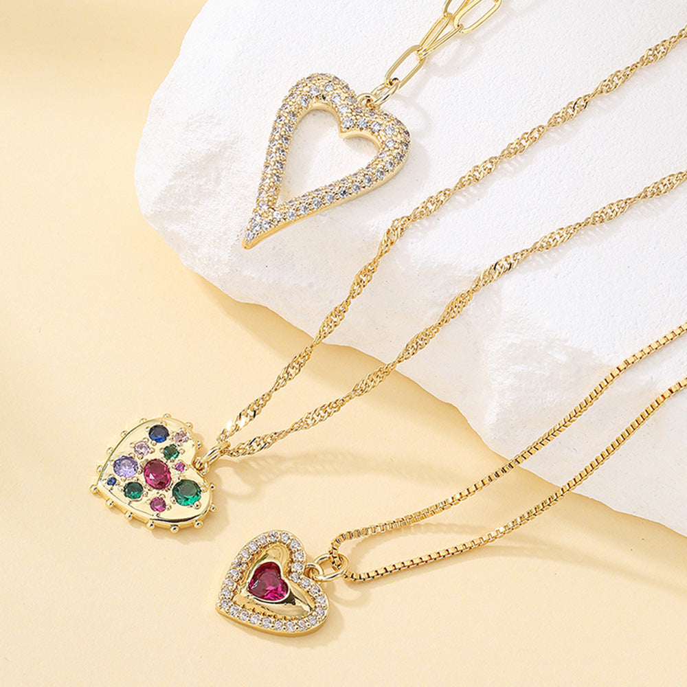 Minimalist Heart Pendant Necklace for Women in Copper with 18K Gold Plating and Zircon Inlay