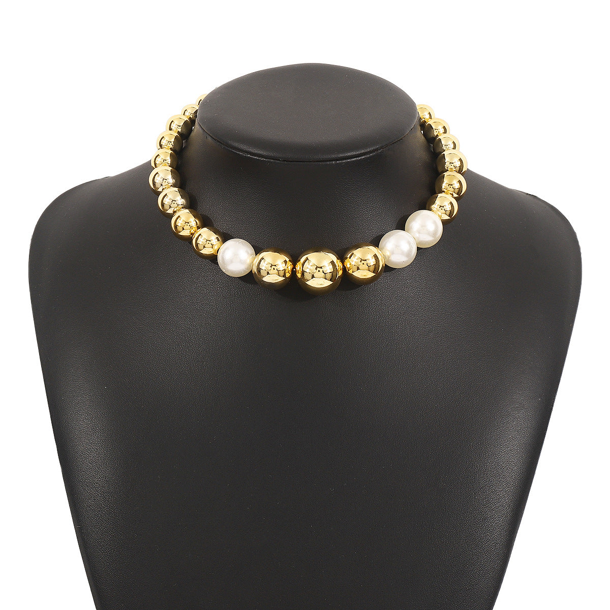 Gargantilla geométrica punk para mujer con perlas de imitación y base CCB