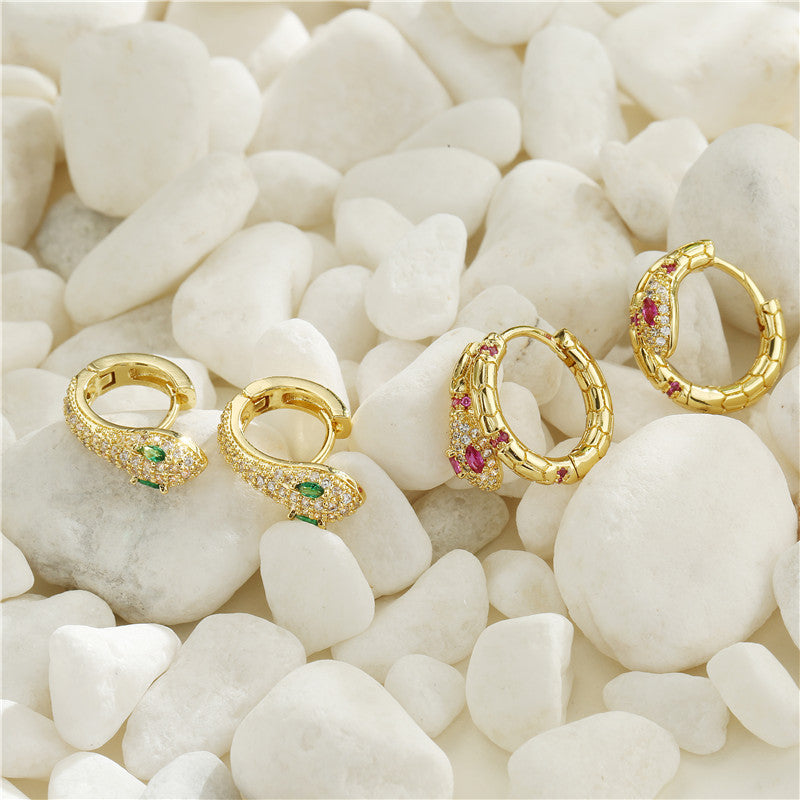 Micro-Inlaid Rhinestone Snake Chain Hoop Earrings for Women