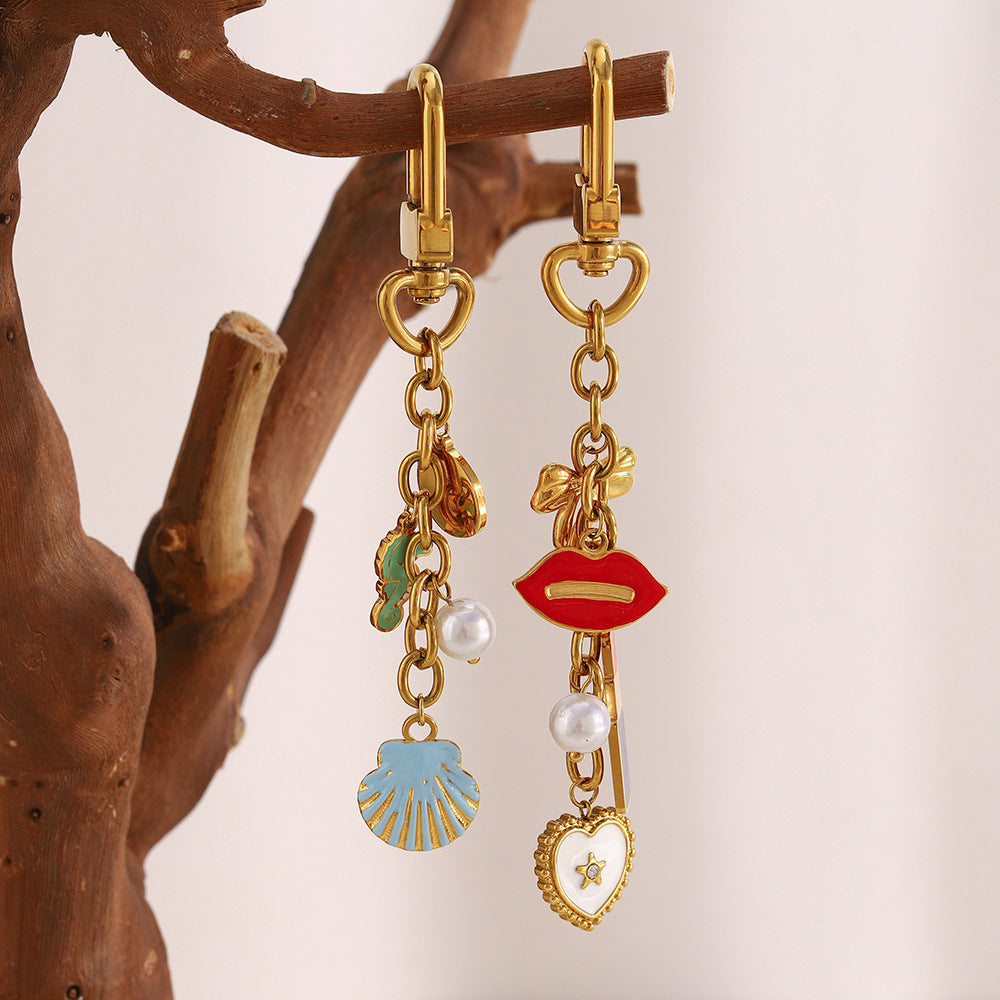 Creative Geometric Keychain Pendant Accessory in Stainless Steel with 18K Gold Plating for Women