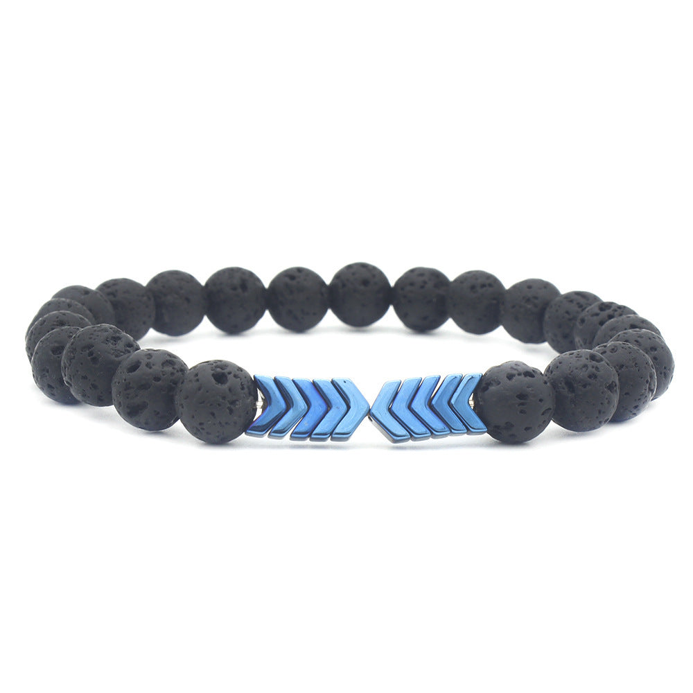 Creative Geometric Triangle Volcanic Stone and Hematite Handmade Bracelet for Unisex