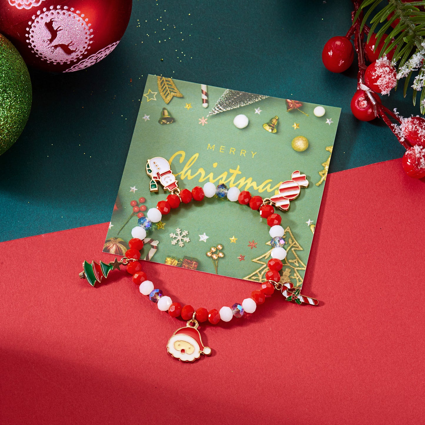Christmas-Themed Cartoon Character Bracelet with Zinc Alloy Base, Rhinestone Snowflake and Santa Pendant, Handcrafted Fashion Accessory for Women and Men