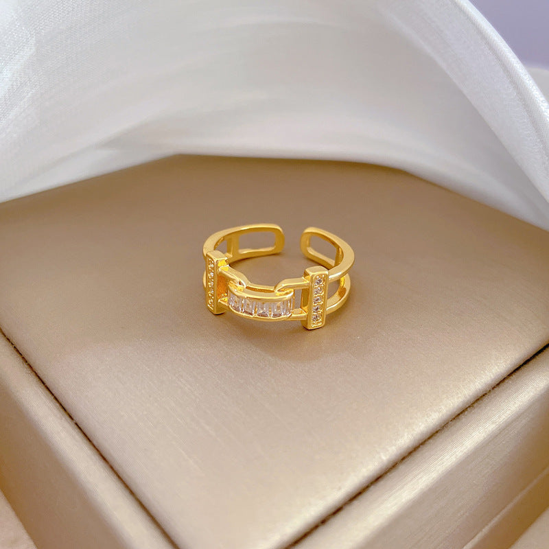 Anello regolabile a forma di corona in ottone placcato stile Kawaii da donna con zirconi cubici