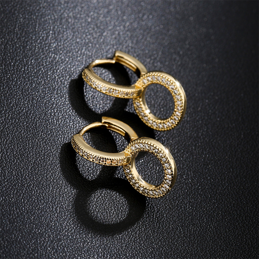 Minimalist Geometric Brass 18K Gold Plated Cubic Zirconia Inlay Earrings for Women