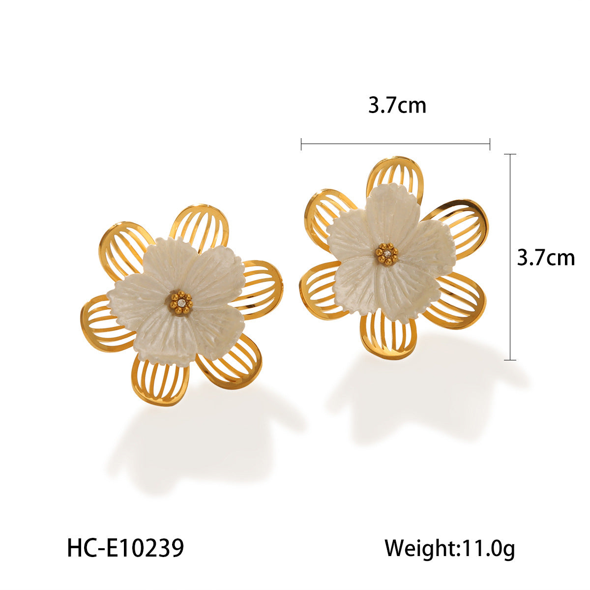 Vintage French Style 18K Gold Plated Stainless Steel Floral Geometric Stud Earrings for Women