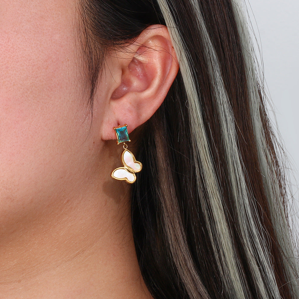 Pendientes de Oreja Cuadrados Geométricos Minimalistas de Circonita para Mujer de Acero Inoxidable con Acabado Chapado