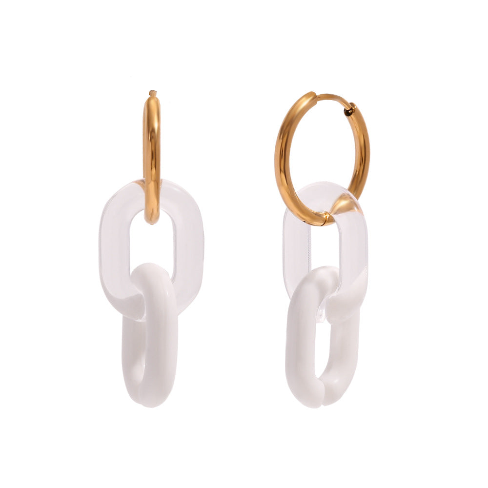 Pendientes de acero inoxidable geométricos de moda con baño de oro de 18 quilates y diseño de aro acrílico brillante para mujer