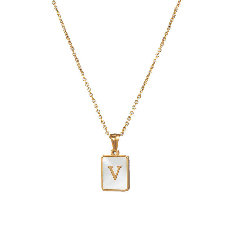 Minimalist 18K Gold Plated Square Letter Pendant Necklace Stainless Steel Shell Design for Women