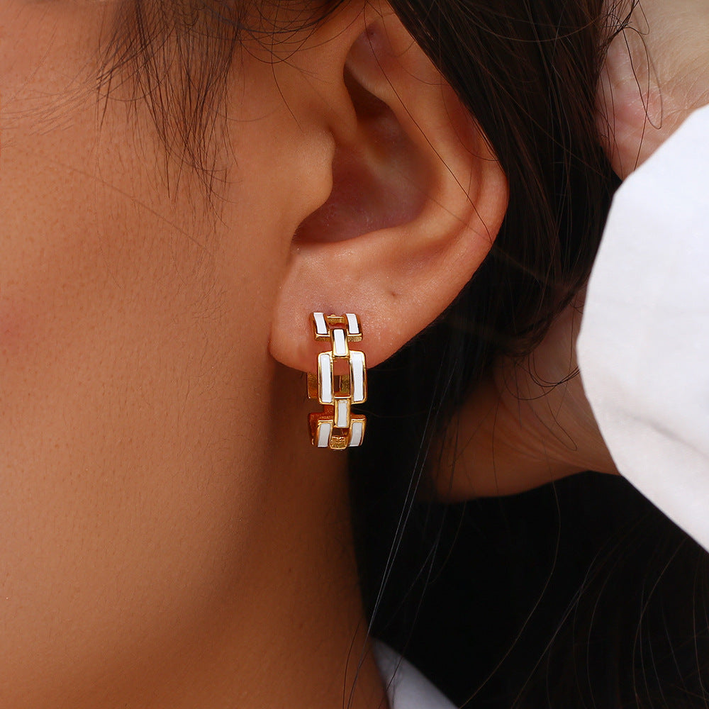 Orecchini da donna smaltati geometrici vintage minimalisti con traforo in acciaio inossidabile placcato oro 18K