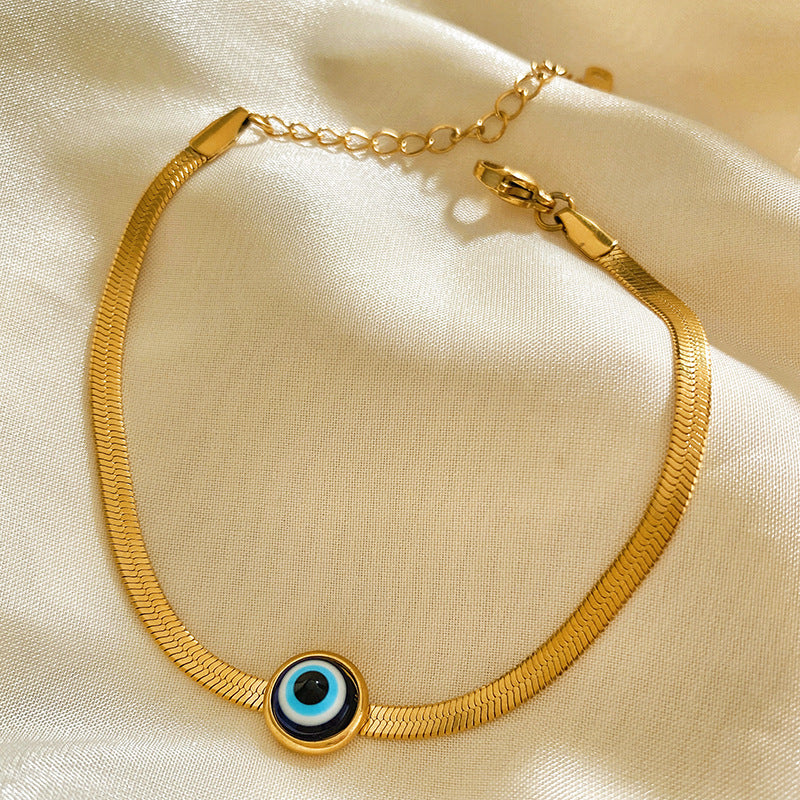 Minimalist Luxury Evil Eye Snake Chain Bracelet Titanium Steel Plated Unisex