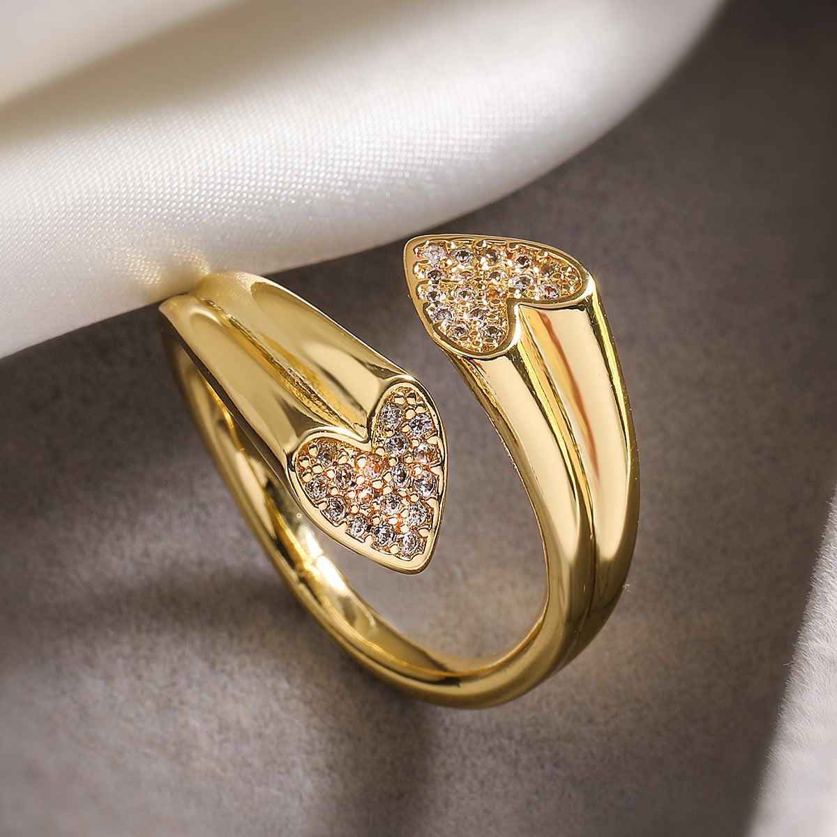 Minimalist Irregular Geometric Open Ring for Women Made of Brass with Real Gold Plating and Zircon Inlay