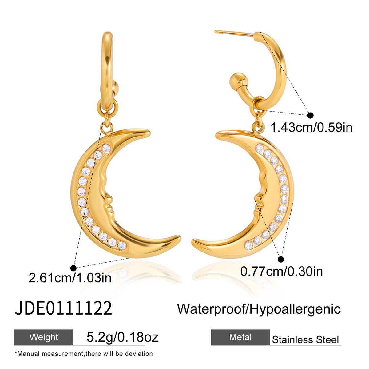Elegant Geometric Moon Stainless Steel Plated Hoop Earrings for Women