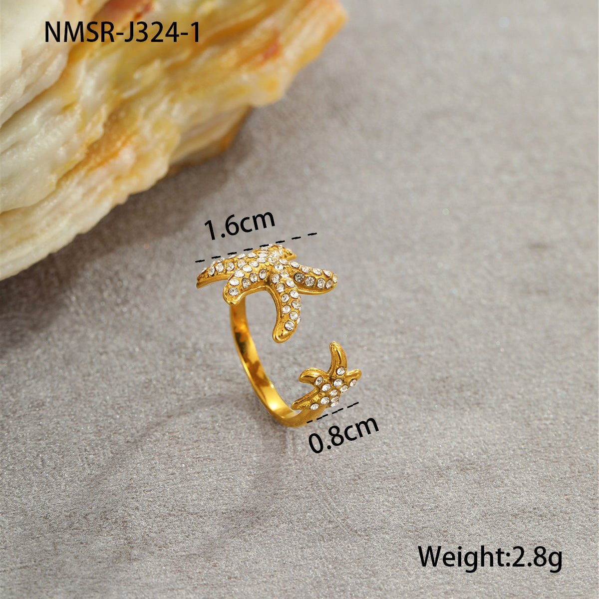 Anello da donna in acciaio inossidabile a forma di stella marina e conchiglia, con finitura galvanica