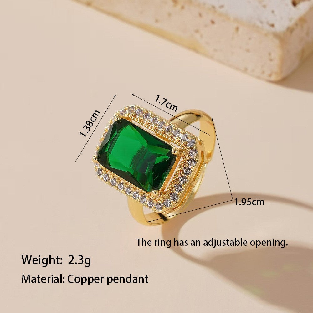 Luxury Minimalist Adjustable Open Ring for Women with Gold-Plated Copper Band and Zircon Stone Accent in Heart and Floral Shape