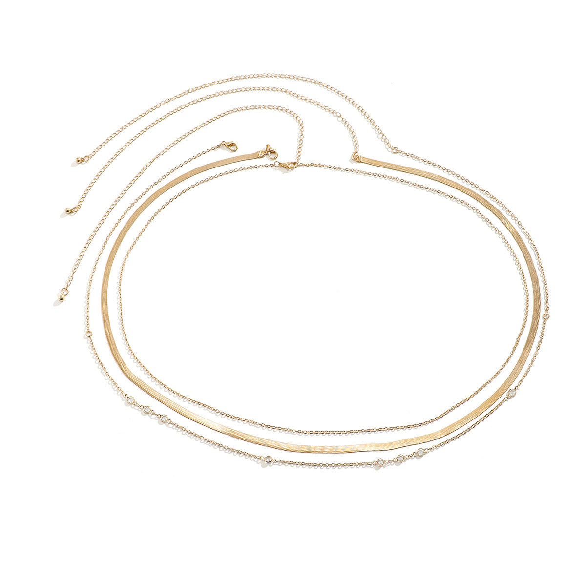 Catena in Vita Minimalista Multistrato con Maglie a Serpente da Donna con Accenti in Zirconia e Chiusura a Moschettone