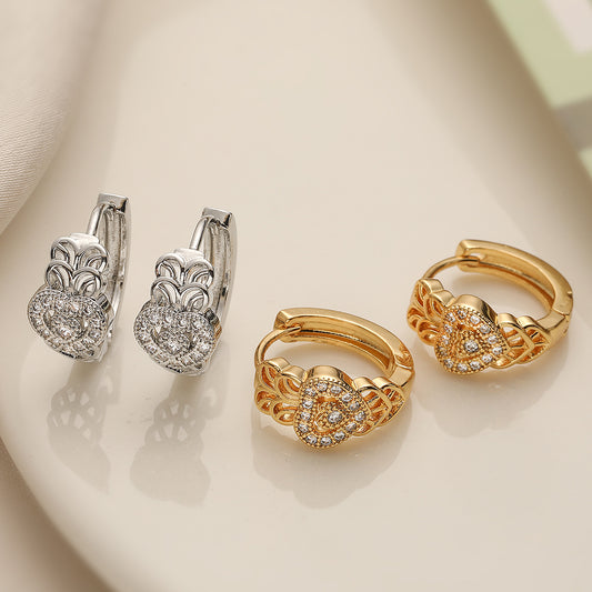 Vintage Geometric Irregular Zirconia Inlaid Copper Earrings for Women with 18K Gold Plating