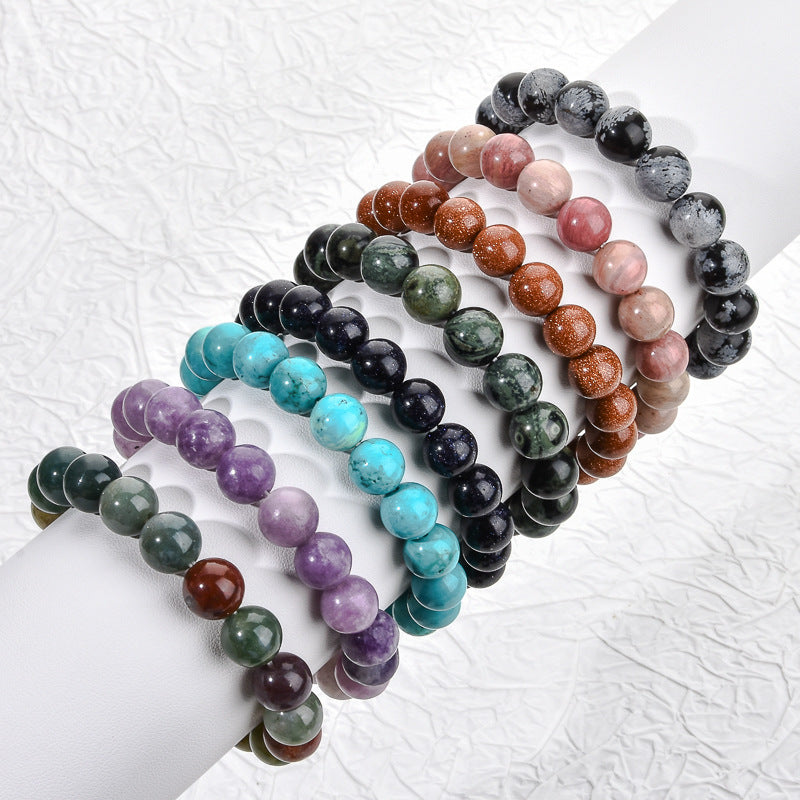 Elegant 10mm Round Agate Wood Crystal Beaded Bracelet Unisex Geometric Handmade Jewelry