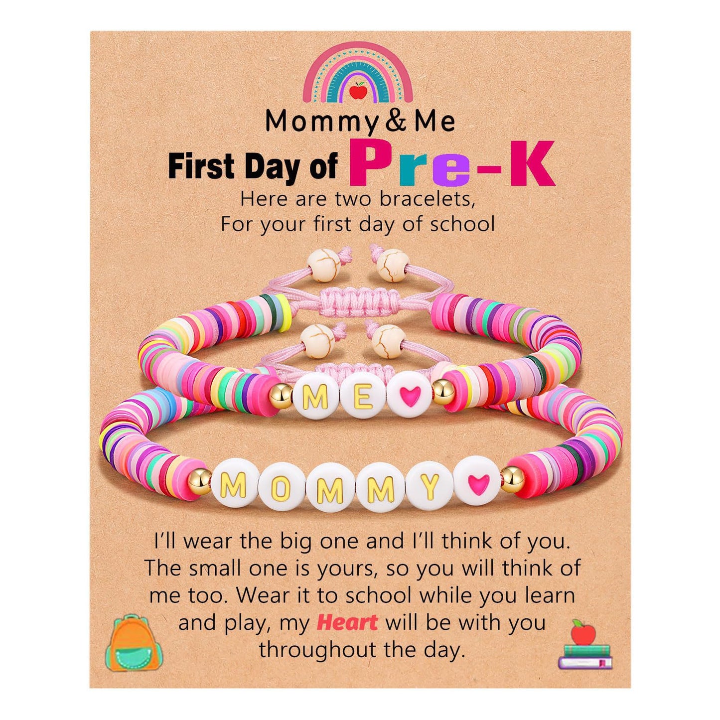 Sweet Geometric Heart Letter Resin Bracelet Set for Kids First Day of School Gift
