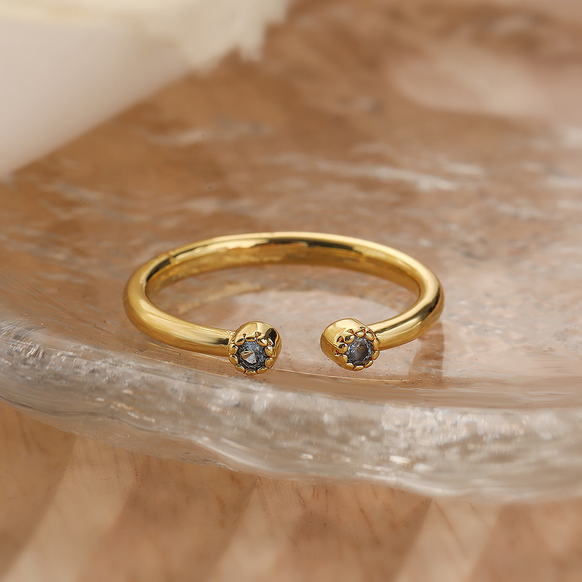 Minimalist Geometric Copper Ring with Real Gold Plating and Zircon Inlay for Women