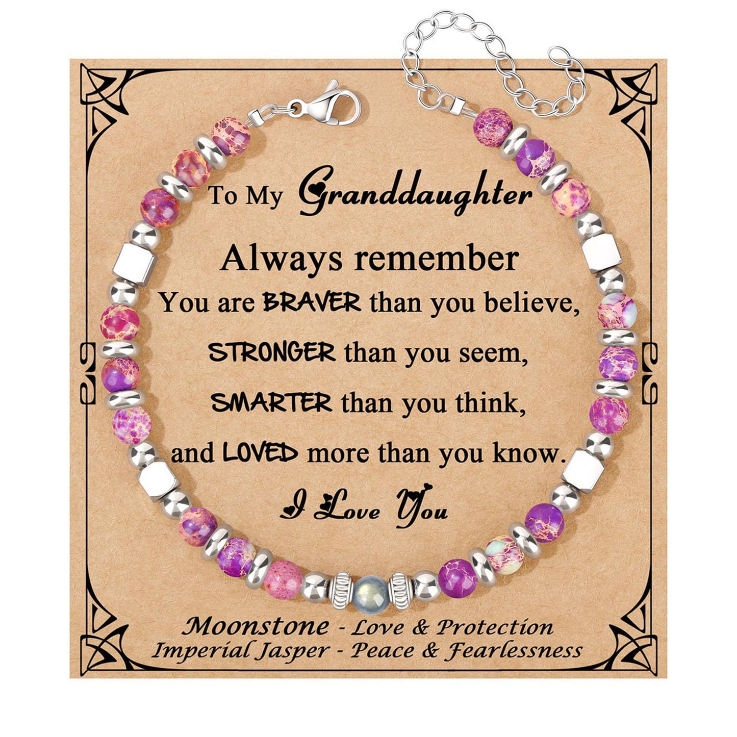 Fashion Stainless Steel Bracelet with 4mm Square Beads, Purple Imperial Stone and Lime Moonstone for Women