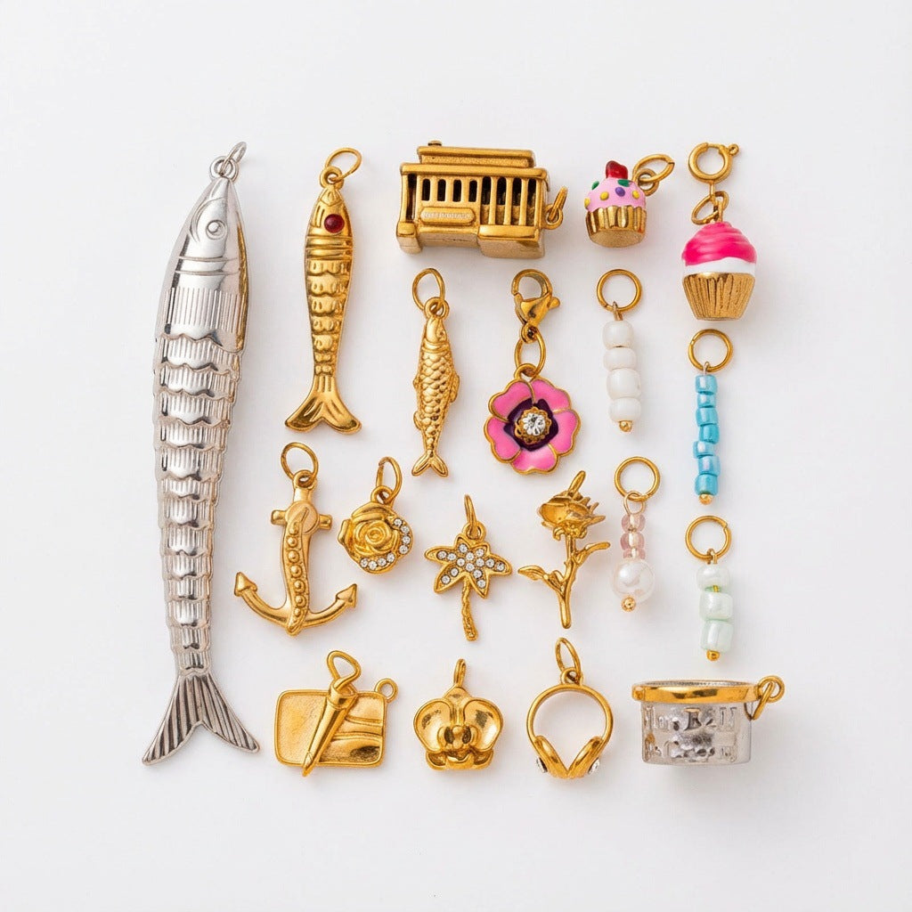 Vintage 18K Gold Plated Stainless Steel PVD DIY Charm Bar Pendant