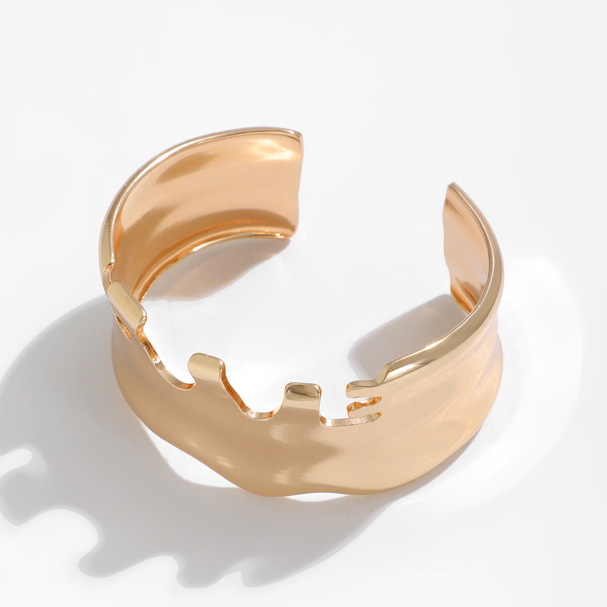 Minimalist Geometric Irregular V-Notch Wide Cuff Bracelet Alloy Plated Bangle