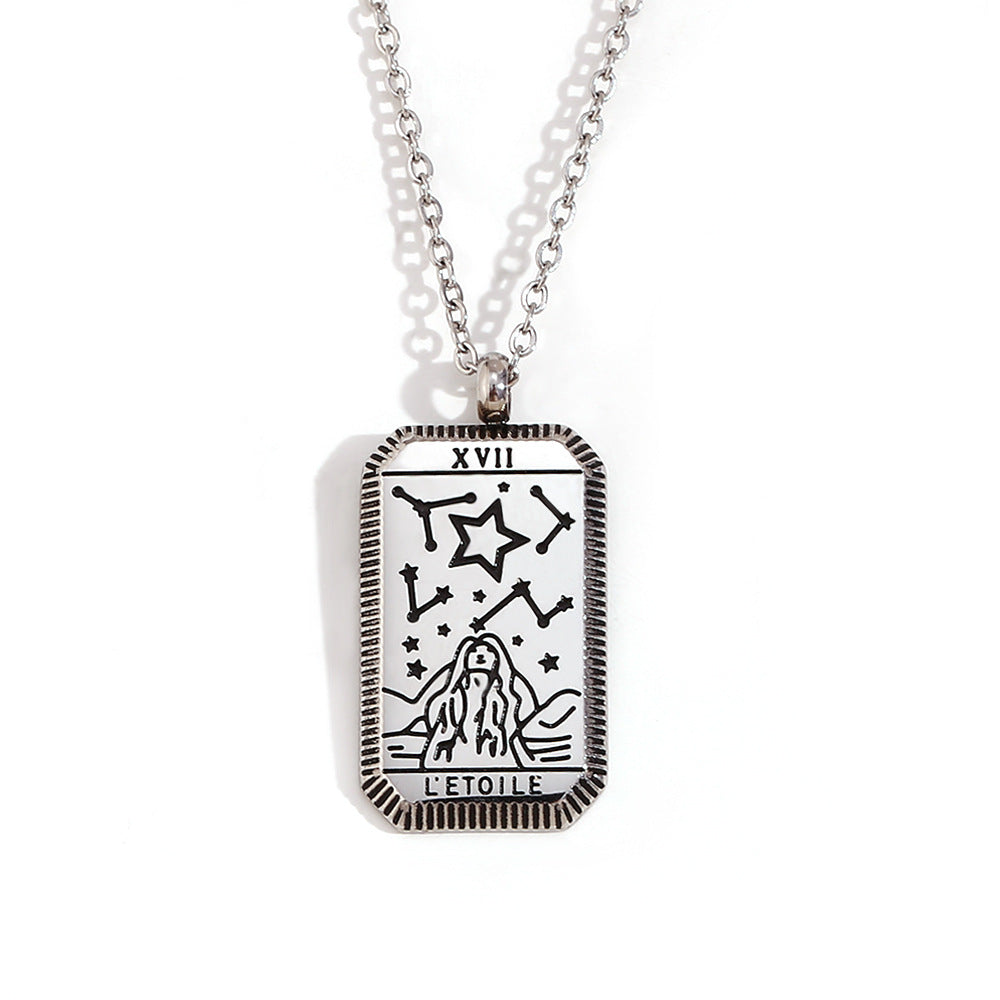 Collana con ciondolo quadrato minimalista a tarocchi da donna in acciaio al titanio con placcatura in oro 18 carati e design geometrico