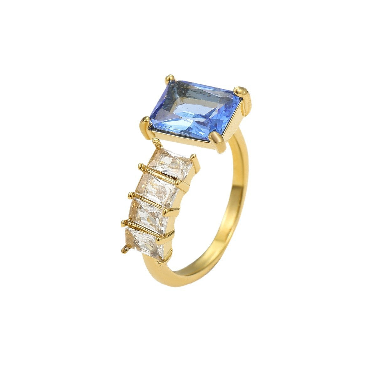 Anillo Abierto Lujoso Minimalista de Acero de Titanio con Incrustaciones de Circonita Cuadrada y Diseño de Corazón para Mujer