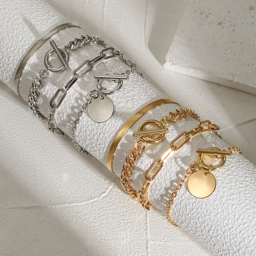 Vintage Hip-hop Snake Chain Alloy Bracelet Set with OT Clasp