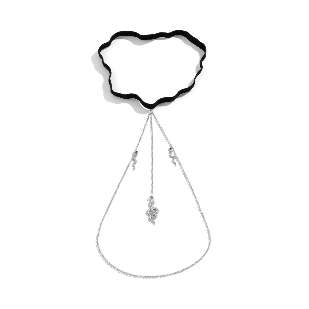 Tobillera de metal minimalista con forma de serpiente, cadena elástica de doble abalorio y detalle de borla para mujer