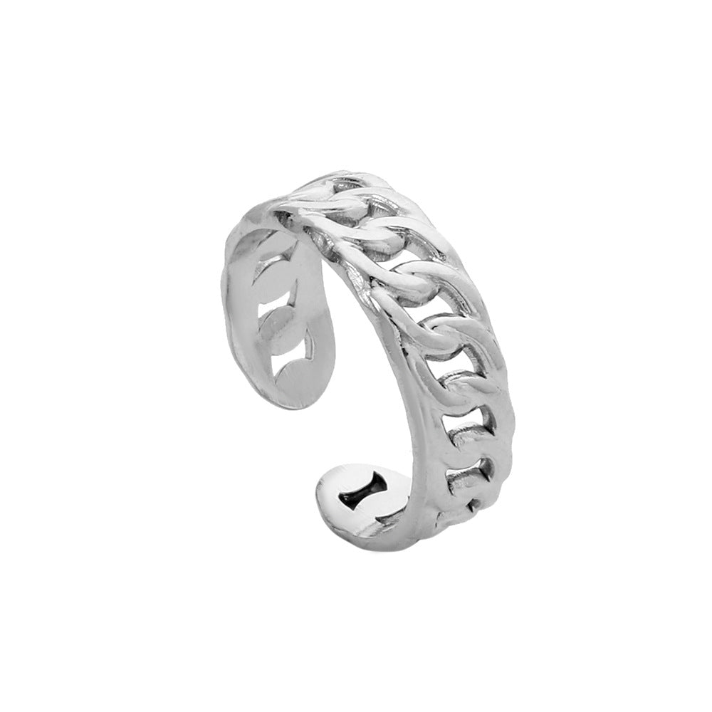 Anello da donna regolabile geometrico minimalista in acciaio inossidabile con design cavo e finitura placcata
