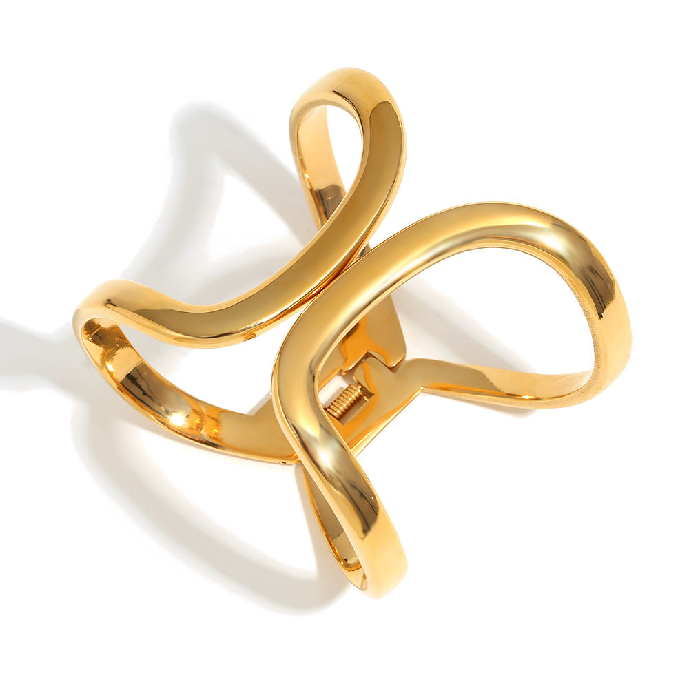 Bracciale da donna in acciaio inossidabile placcato oro 18K, geometrico minimalista e simmetrico