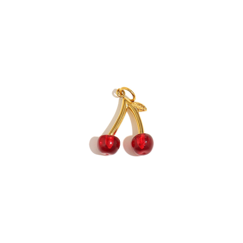 18K Gold Plated Drip Oil Stainless Steel Fruit Cherry Strawberry Charm Bar