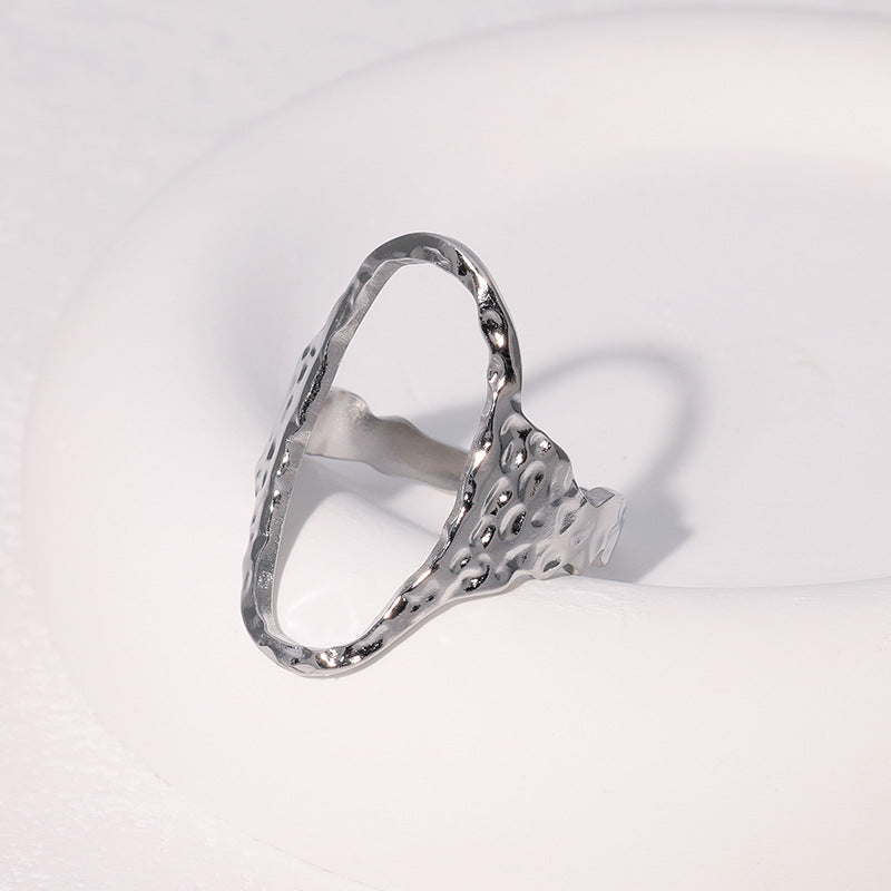 Minimalist Geometric Oval Open-Finger Stainless Steel Ring for Women with Plated Finish