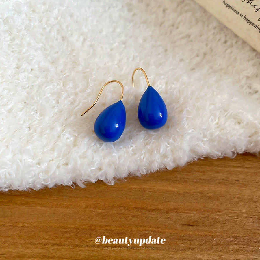 Aretes de gancho en forma de lágrima azul esmalte, estilo vintage, para mujer, con estilo de oficina minimalista de lujo