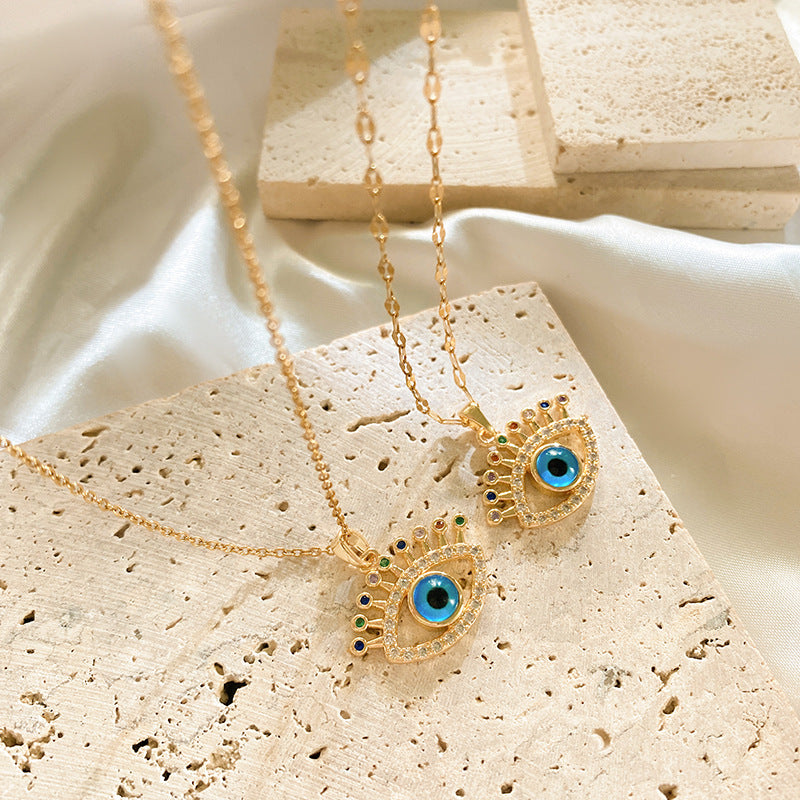 Streetwear Titanium Steel Evil Eye Necklace Plated Cable Chain Unisex Jewelry