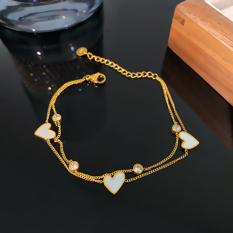 Sweet Minimalist Heart Titanium Steel Plated Necklace with Cubic Zirconia Inlay for Unisex